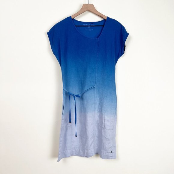 Anthropologie 100% Linen Dip Dye Ombre Mini Midi Dress Casual Sun Summer Pockets - Picture 4 of 10